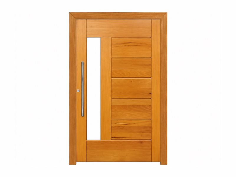 Porta pivotante de madeira com visor
